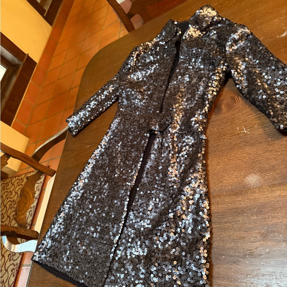 Navy Blue Grayish sequin  long sweater/coat